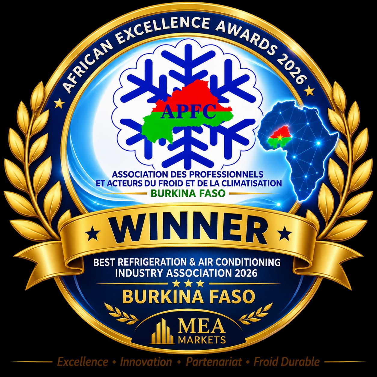 Médaille APFC - Winner Best Refrigeration & Air Conditioning Industry Association 2026 - Burkina Faso - MEA Markets African Excellence Awards